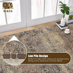 Washable Area Rug 8' x 10' Vintage Traditional Persian Mat - Foldable Distressed Non-Slip Machine Washable Carpet for Living Room Bedroom Kitchen Home Decor - Umber and Slate