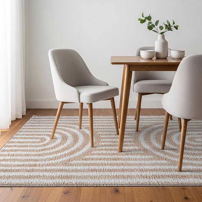Rugshop Abstract Arch Shag Area Rug Beige 4' x 6' Ideal for Small Living Rooms, Offices, or Beside The Bed