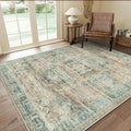GENIMO Machine Washable 8x10 Area Rugs for Living Room, Non Slip Vintage Rugs, Low Pile Lightweight Chenille Print Rug for Bedroom, Dining Room, Home Office, Light Brown & Pink