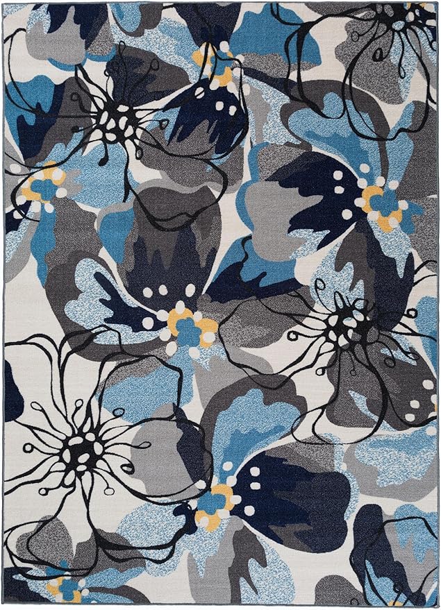 Rugshop Gray Large Floral Non-Slip Area Rug Fade Resistant for Bedroom, Entryway and Home Office, 4' x 6'