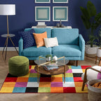 Well Woven Modern Rug Squares Multi Geometric Accent Area Rug (3'3" x 5') Entry Way Bright Kids Room Kitchn Bedroom Carpet Bathroom Soft Durable Area Rug