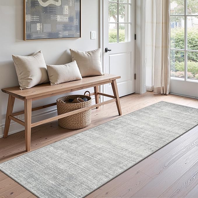 Valenrug Washable Rugs 2x8 - Stain Resistant 2x8 Area Rugs for Living Room, Non Slip Backing Large Area Rugs for Bedroom, Folable Machine Washable Area Rug (2'x8', Grey)