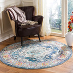 SAFAVIEH Monaco Collection Area Rug - 11' Round, Navy & Light Blue, Boho Chic Medallion Distressed Design, Non-Shedding & Easy Care, Ideal for High Traffic Areas in Living Room, Bedroom (MNC243N)