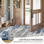 GENIMO 8x10 Area Rugs, Machine Washable Rugs for Living Room, Non Slip Indoor Modern Rug，Low Pile Lightweight Blue Print Carpet for Bedroom Dining Room Home Office, Blue Ivory