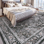 AMOAMI-3X5 Area Rug-Soft Washable Rugs for Living Room Bedroom -Non Slip Entryway Rug-Indoor Vintage Throw Rug Accent Rug for Living Room Laundry Room Kitchen Bathroom Bedside Dark Grey & Black