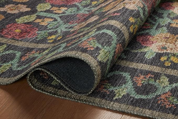 Loloi Rifle Paper Co. Rosa Collection RSA-01 Black 2'-6" x 12'-0" Runner Rug