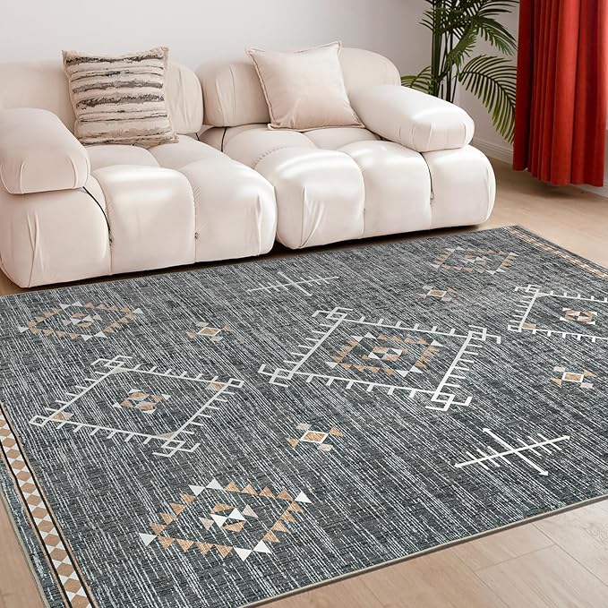 ILANGO Area Rug 3'x5' for Living Room Bedroom Washable Moroccan Boho Rugs for High Traffic Area Non Slip & Non-Shedding Rugs Fade Resistant Carpet for Doorway Entryway Kitchen Laundry