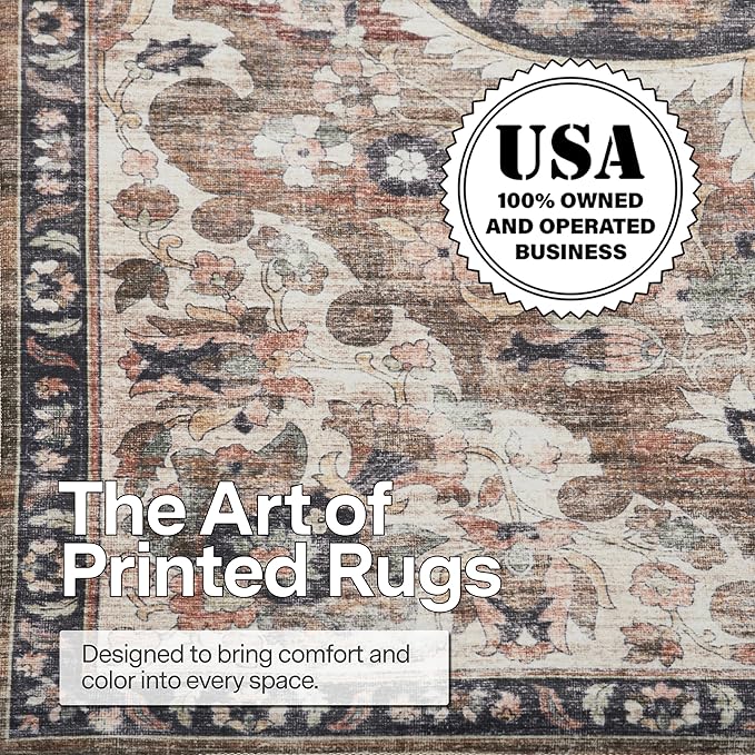 ReaLife Rugs Machine Washable Area Rug - Living Room Bedroom Bathroom Kitchen Entryway Office - Non Slip Low Pile Stain Resistant Premium - Boho Farmhouse Vintage - Joy - Brown Beige 6' Round