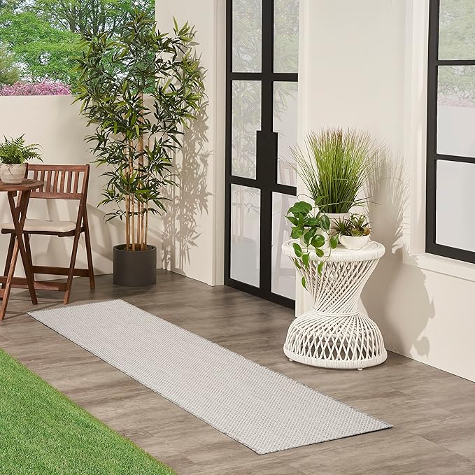 Nourison Home Courtyard Ivory Silver 2'2" x 12' Area Rug - Easy Clean, Non Shedding, Bed Room, Living Room, Dining Room, Kitchen (12' Runner)