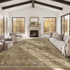 HelloTree Washable Rugs 9x12 Area Rug for Living Room, Vintage Boho Brown Rug Non Slip Carpet Retro Accent Indoor Mat Print Distressed Low Pile Throw Large Rug for Office Dining Room Bedside-Brown