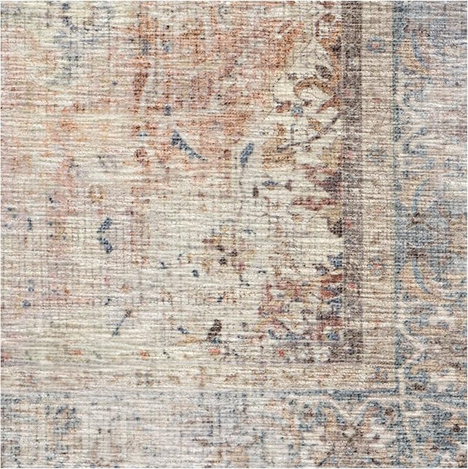 RUGGABLE Washable Vintage Area Rug – Sarrah Coral 6x9, Stain-Resistant, Non-Slip – Medium Machine Washable Rugs for Living Room, Bedroom, Hallway, Entryway & Office–with Cushioned Pad