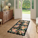 DUKINO 2x4 Washable Runner Rugs, Non Slip Floral Print Entryway Rug with Soft Low Pile, Lightweight Mat for Living Room, Bathroom, Bedroom, Kitchen, Black