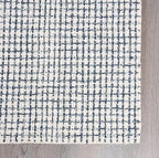 Hand-Tufted 100% Wool Pile Area Rug – Geometric Textured Grid Check Pattern – Thick and Durable Floor Carpet for Bedroom, Living Room, Kids Room, and Dining Area (Ivory, Denim, 9' x 12')