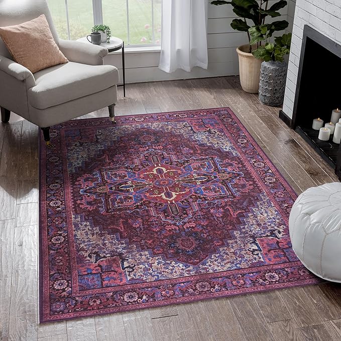 Fame Rugs Turkish Rug. Washable Vintage Oriental Antique Inspired Traditional Doormat Small Modern Area Rugs Luxury Entryway Entry Bedroom Bathroom Kitchen (398RR, 2'5 x 9'8)