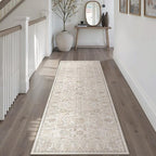 HUGEAR 2x6 Machine Washable Hallway Runner Rugs Vintage Grey - Neutral Non Slip Stain Resistant Low Pile Aesthetic Throw Carpet Kids & Pet Friendly for Bedroom Kitchen