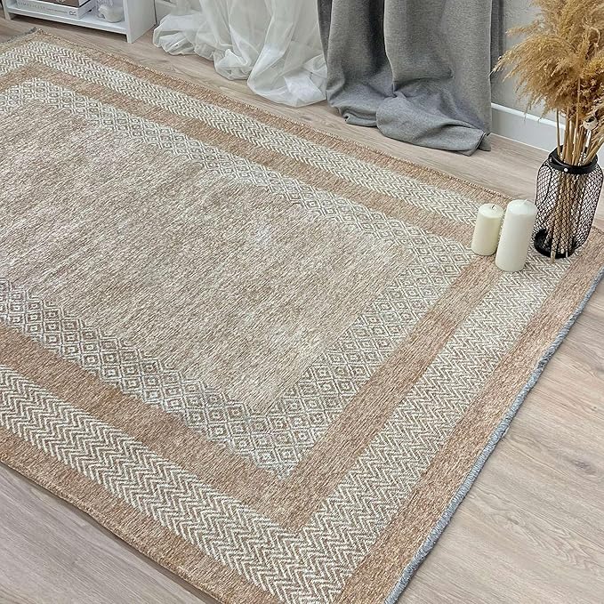 Alfa Rich 3x5 Beige Cream Washable Area Rugs for Living Room Bedroom Kitchen Dining Cotton Runner