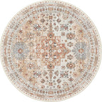 zesthome 9ft Round Rugs for Living Room, Non-Slip Washable Round Area Rugs, Ultra-Thin Large Circle Rugs, Soft Low Pile Rug for Bedroom, Kitchen - Vintage Stain Resistant Round Rug (Orange,9'x9')