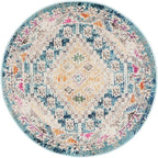 SAFAVIEH Madison Collection 3' Round Dark Blue / Yellow MAD418N Boho Diamond Distressed Non-Shedding Dining Room Entryway Foyer Living Room Bedroom Area Rug