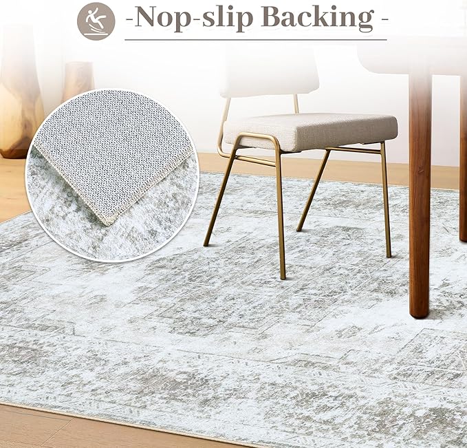 Area Rug 4x6 Vintage Rug, Machine Washable Vintage Distressed Medallion Rug Non-Slip Soft Low Pile Large Indoor Rugs for Bedroom Kitchen Dining Room Office(Taupe,4'x6')