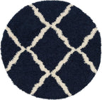 SAFAVIEH Dallas Shag Collection Area Rug - 6' Round, Navy & Ivory, Trellis Design, Non-Shedding & Easy Care, 1.5-inch Thick Ideal for High Traffic Areas in Living Room, Bedroom (SGD257N)