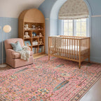Kokia Boho Vintage Floral Area Rugs, Washable Oriental Botanical Rugs for Living Room, Bedroom, Dining Room, Office, Large Soft Indoor Area Rug, Rosette Pink，9x12