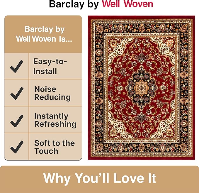 Well Woven Barclay Collection Medallion Kashan Red 6x9 Area Rug - for Living Room, Bedroom, and Dining Room