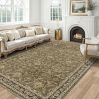Washable Area Rug 5x7 Brown Rugs for Living Room, Vintage Boho Large Rug for Bedroom Dining Room Office, Distressed Floral Print Carpet for Under Table, Soft Non Slip Low Pile Throw Carpet Indoor Mat