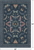 Blue Rugs for Bedroom - 4x6 Washable Area Rug for Large Entryway, Living Room, Kitchen Floor, Dark Whimsical Home Décor, Vintage Low Pile & Soft Non Slip Carpet