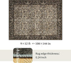 Washable Living Room Rug: 9x12 Boho Floral Soft Area Rug for Bedroom Decor - Vintage Low Pile Thin Carpet for Dining Room Non-Slip - Farmhouse Stain Resistant Rugs - Dark Brown
