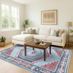 Fame Living Washable Area Rug. Modern Farmhouse. Vintage. Turkish. Bohemian. Distressed. Oriental. Traditional. Rugs for Living Room. Dining. Bedroom. Office. Entryway. Foyer. (856BlM, 2'5" x 13')