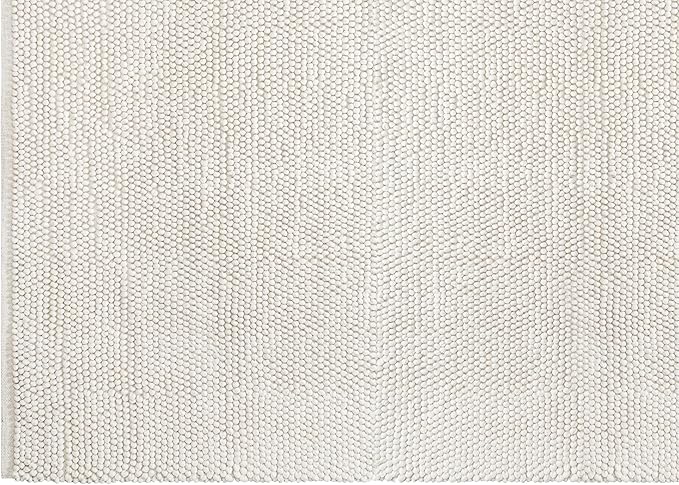 Handwoven Wool Cotton Blend Area Rug 6x9', Textured Popcorn Braided Ivory Rug, Soft Thick Farmhouse Contemporary Living Room Carpet, Neutral Modern Decorative Floor Rug