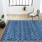 JONATHAN Y Boho Vintage Diamond Blue/White Indoor Area Rug 4X6 ft, Moroccan Hype for Living Room, Bedroom, Kitchen, Office, Easy-Cleaning, High Traffic, Pet-Friendly, Non-Shedding (MOH101A-4)