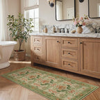 Bavni 2'6''x6 Runner Rug,Microfiber Washable Non-Slip Vintage Floral Rugs,Low Pile Lightweight Carpet for Bedroom,Hallway,Entryway,Kitchen,Bathroom, Sage Green & Burnt Orange