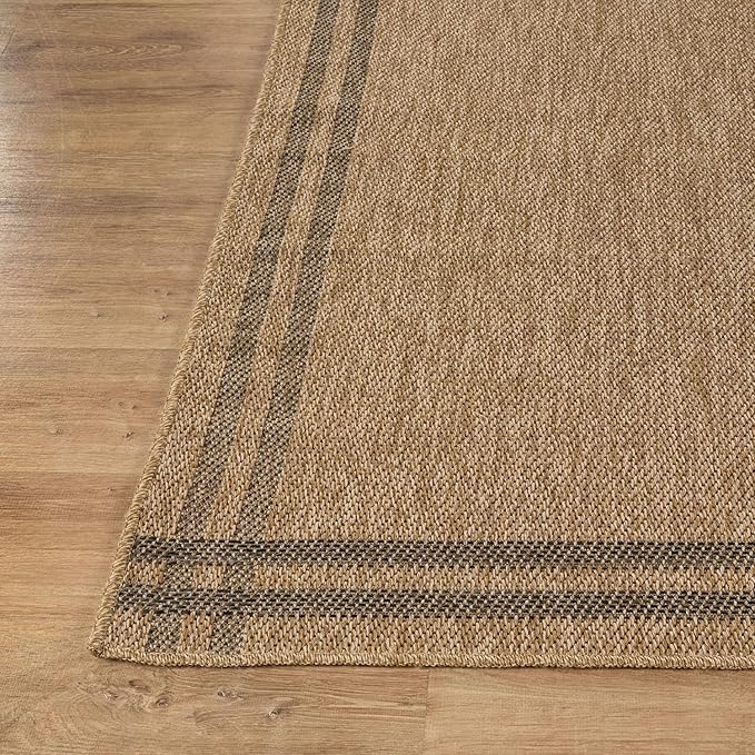 Easy Jute Rugs 2x7 Bordered Natural Color Living Room Indoor Outdoor Runner Rug for Patio and Kitchen Rug High Traffic Washable Easy to Clean Solid Boho Woven Design Outside Carpet (2 x 7)