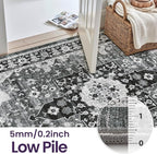 DEXI 9x12 Area Rug for Living Room, Washable Vintage Farmhouse Thin Rug Indoor Floor, Non Slip Stain Resistant Low Pile Carpet for Dining Room Bedroom Office, White Grey