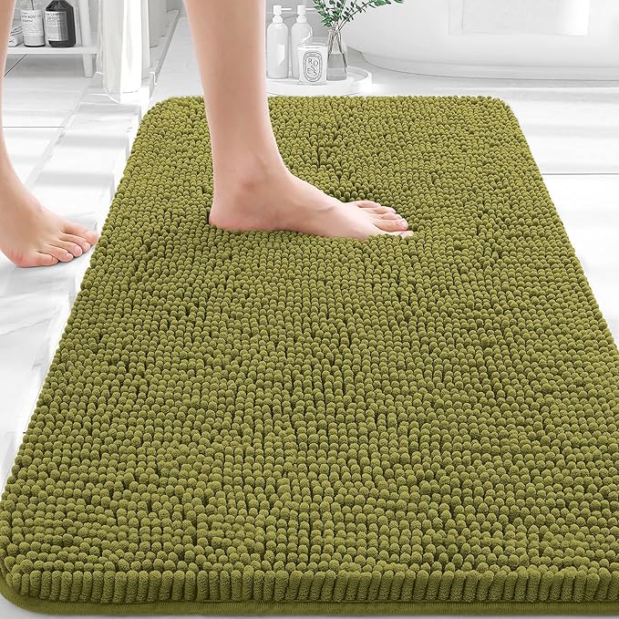 OLANLY Bathroom Rugs 30x20, Extra Soft Absorbent Chenille Bath Rugs, Rubber Backing Quick Dry, Machine Washable Bath Mats for Bathroom Floor, Tub and Shower, Home Decor Accessories, Willow Green