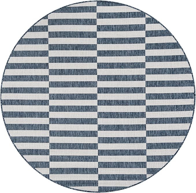 Unique Loom Outdoor Striped Collection Area Rug - Striped (6' 1" Round Blue/Ivory)