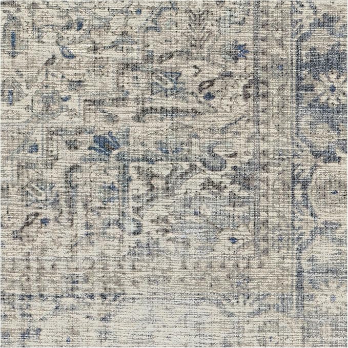 RUGGABLE Washable Vintage Area Rug – Kamran Blue Quartz 9x12, Stain-Resistant, Non-Slip – Large Machine Washable Rugs for Living Room, Bedroom, Hallway, Entryway & Office–with Standard Pad