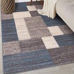 Rugshop Contemporary Blue Geometric Boxes Non-Slip Area Rug Non-Shedding for Living Room, Dining Room and Office, 3'3" x 5'