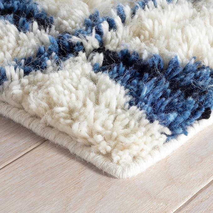 Dash & Albert Noma Indigo Handwoven Wool Rug, 7.5 X 9.5 Feet, Blue Geometric Pattern