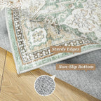 8x10 Area Rugs, Washable Rugs, Large Stain Resistant Area Rug for Living Room Bedroom Dining Room, Vintage Farmhouse Rug Green
