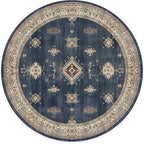 RUGGABLE Washable Vintage Area Rug – Verena Sapphire 8 ft Round, Stain-Resistant, Non-Slip – Large Machine Washable Rugs for Living Room, Bedroom, Hallway, Entryway & Office–with Standard Pad