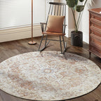 jinchan Round Rug 6ft Washable Area Rug Indoor Vintage Bedroom Floor Cover Distressed Circle Mat 6' Round Lightweight Non Slip Low Pile Thin Farmhouse Carpet for Living Room Dining Room Brick Red