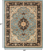 Well Woven Barclay Collection Medallion Kashan Light Blue 5x7 Area Rug - for Living Room, Bedroom, and Dining Room