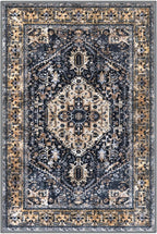 KOZYFLY Boho Area Rug 6x9 Ft Thin Rugs for Living Room Washable Bedroom Rug Non Slip Rugs for Living Room Gold Navy Printed Faux Wool Vintage Bedroom Rug Floor Carpet for Dining Room