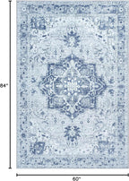 Bloom Rugs Washable Non-Slip 5' x 7' Rug - Gray/Blue Traditional Medallion Area Rug for Living Room, Bedroom, Dining Room, and Kitchen - Exact Size: 5' x 7'
