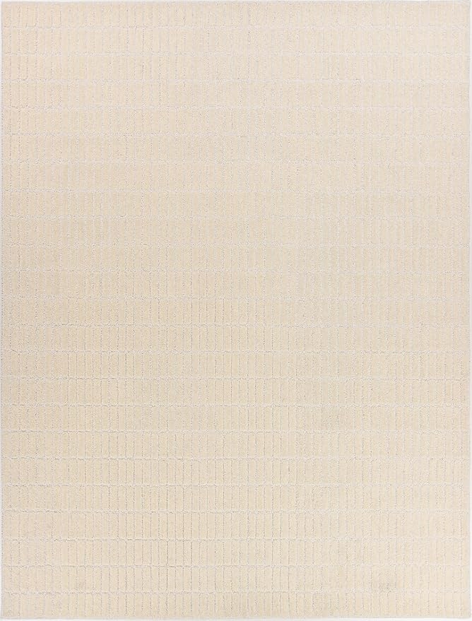 Hand-Tufted 100% Wool Area Rug – Unique Modern Geometric Grid Pattern, Soft Plush Textured Carpet for Living Room, Bedroom, Dining Room & Entryway (Beige, 8' Round)
