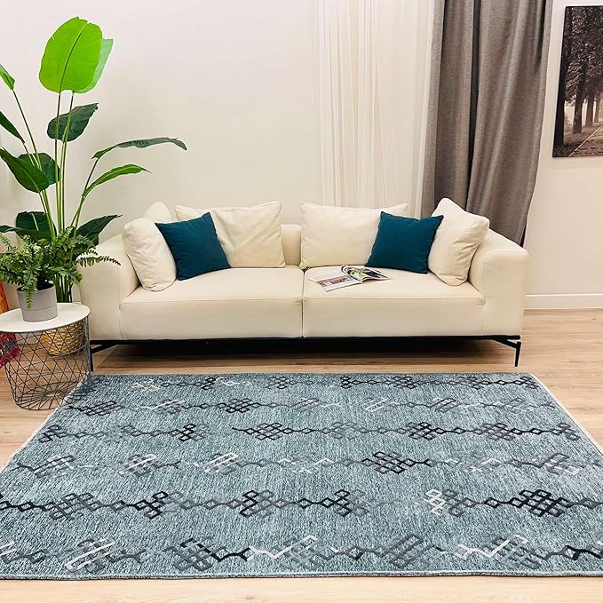 Alfa Rich 3x5 Bluish Gray Washable Area Rugs for Living Room Bedroom Kitchen Decor Cotton Runner