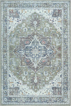 Bloom Rugs Washable Non-Slip 3' x 5' Rug - Green/Blue Traditional Medallion Area Rug for Living Room, Bedroom, Dining Room, and Kitchen - Exact Size: 3' x 5'