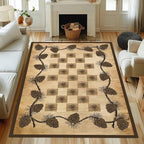 Vintage Plaid Area Rug 4x5ft Rustic Cabin Pine Cone Branches Lattice Pattern Rug Country Lodge Nature Plants Rugs, Soft Floor Rug Non-Skid Carpets for Living Room Farmhouse Indoor Floor Mat